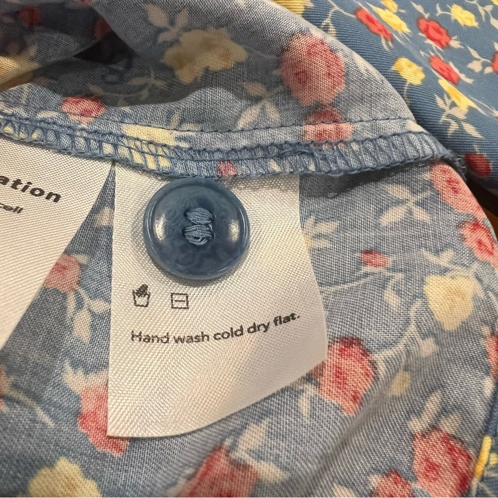 Reformation Arabella PJ Top Button Front Blouse Blue Floral Print Small Deep Vee - Picture 12 of 16